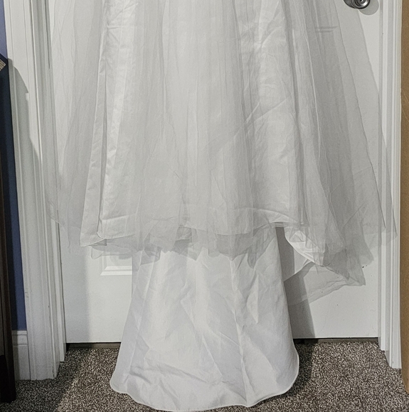 David's Bridal White Tulle Strapless Beaded Gown - Picture 1 of 7